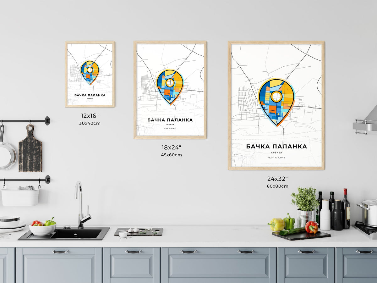 Bačka Palanka Serbia art map size chart