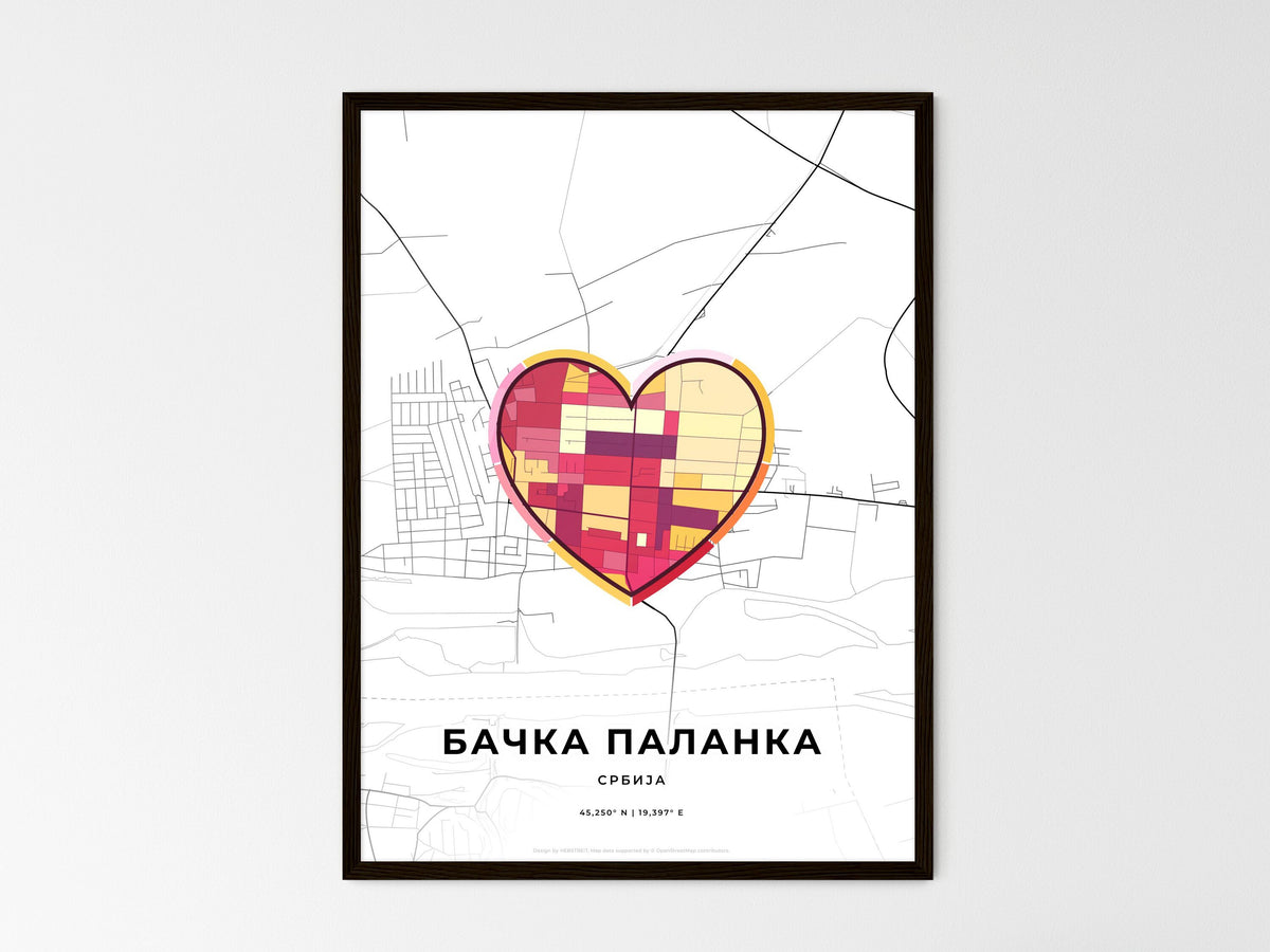 Bačka Palanka Serbia wedding art map with heart icon