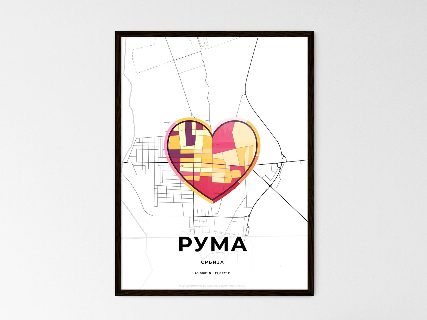 Ruma Serbia wedding art map with heart icon