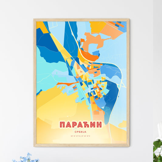 Colorful PARAĆIN SERBIA Fine Art Map Blue Orange