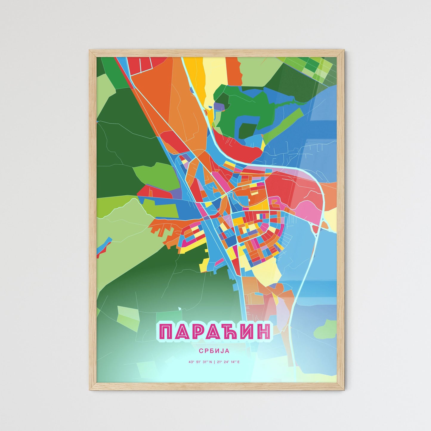 Colorful PARAĆIN SERBIA Fine Art Map Crazy Colors
