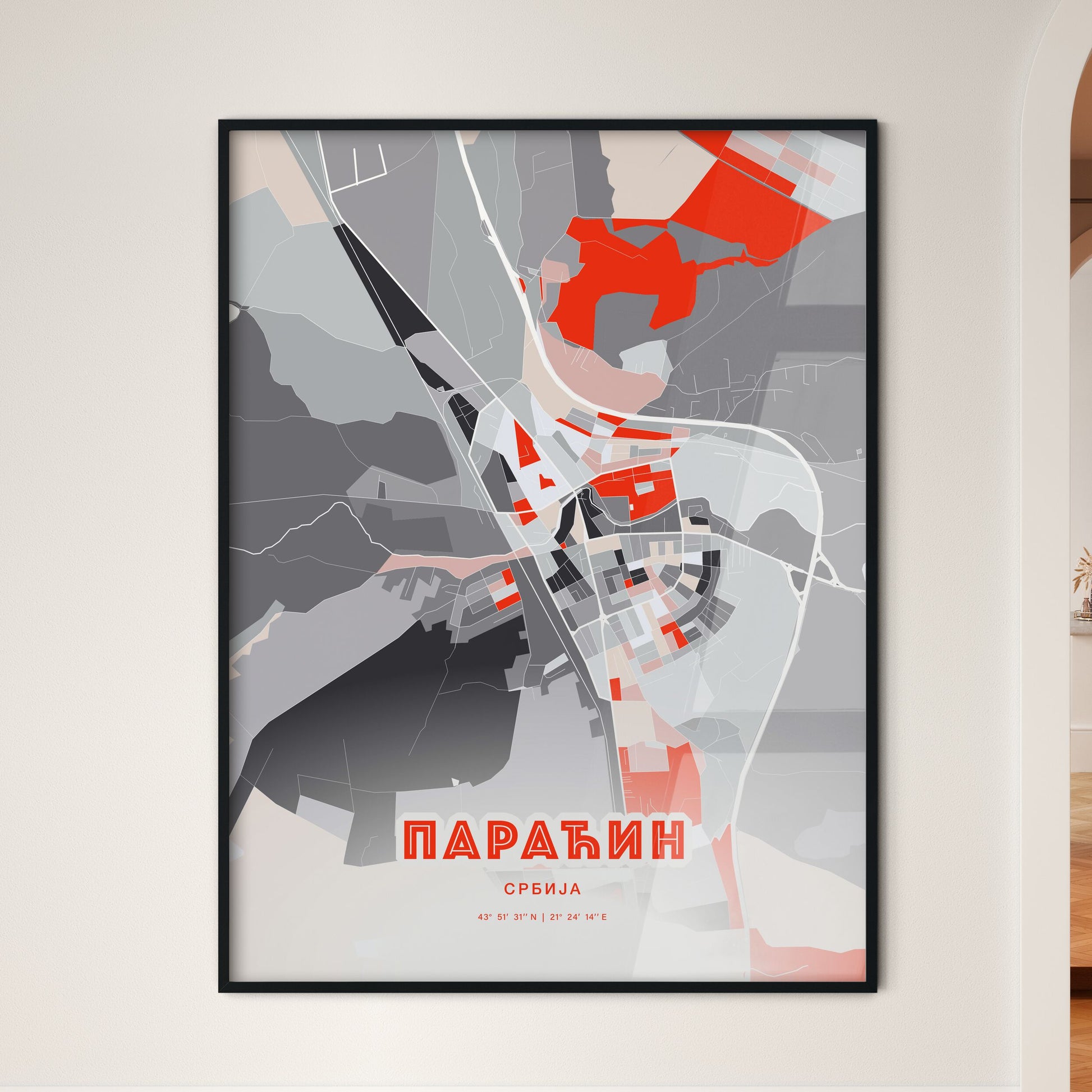 Colorful PARAĆIN SERBIA Fine Art Map Modern