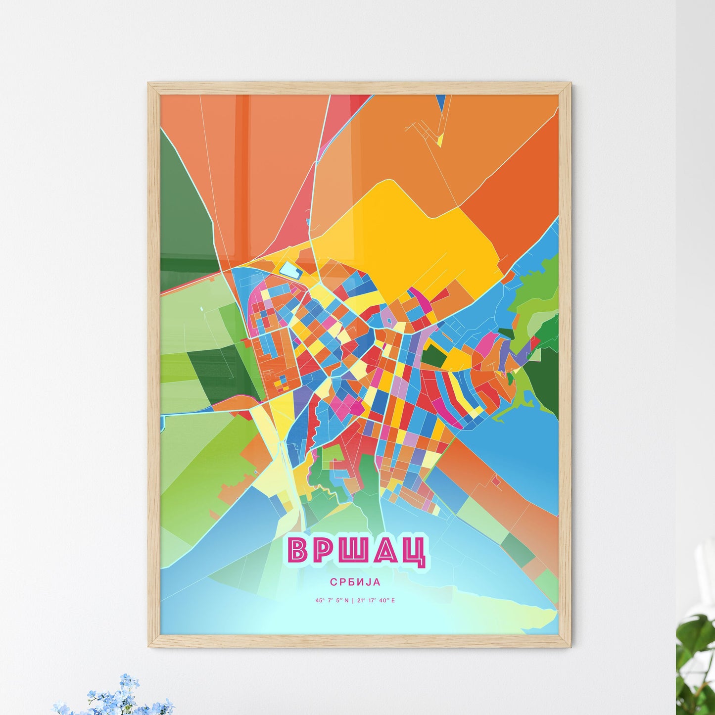 Colorful VRŠAC SERBIA Fine Art Map Crazy Colors