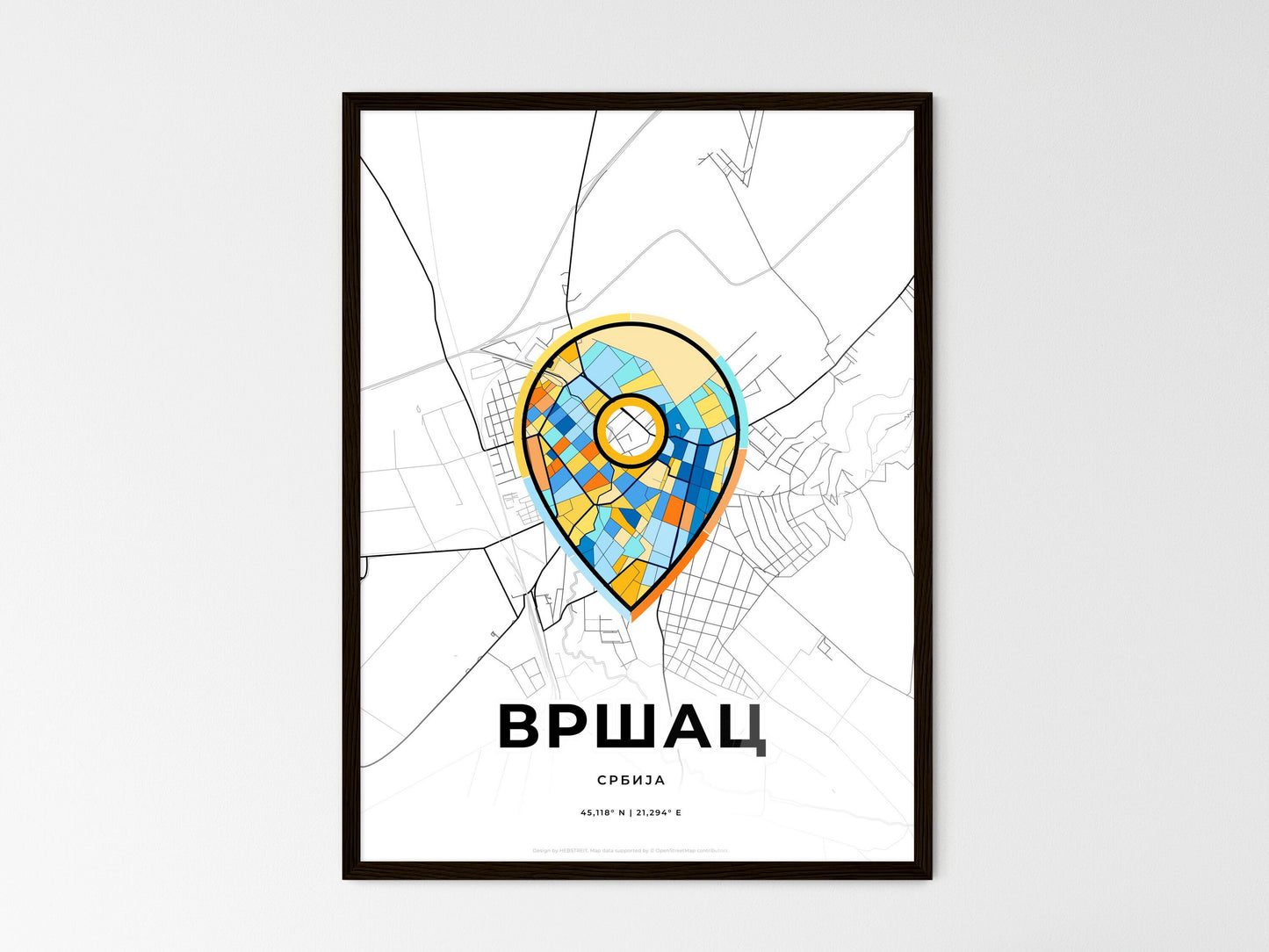 Vršac Serbia wedding art map with pointer icon