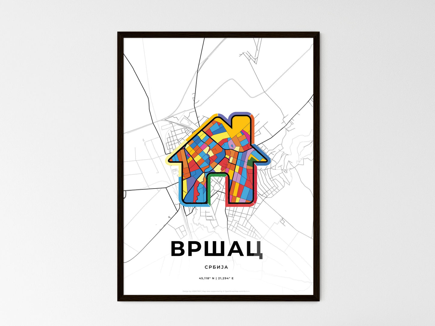 Vršac Serbia wedding art map with home icon