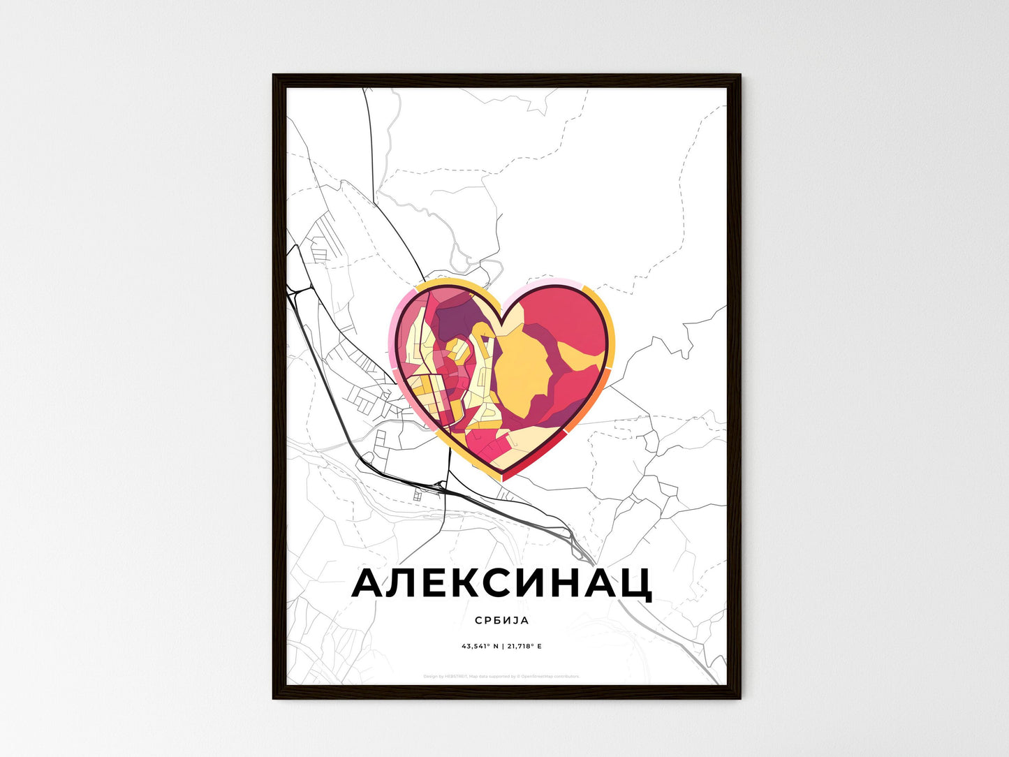 Aleksinac Serbia wedding art map with heart icon