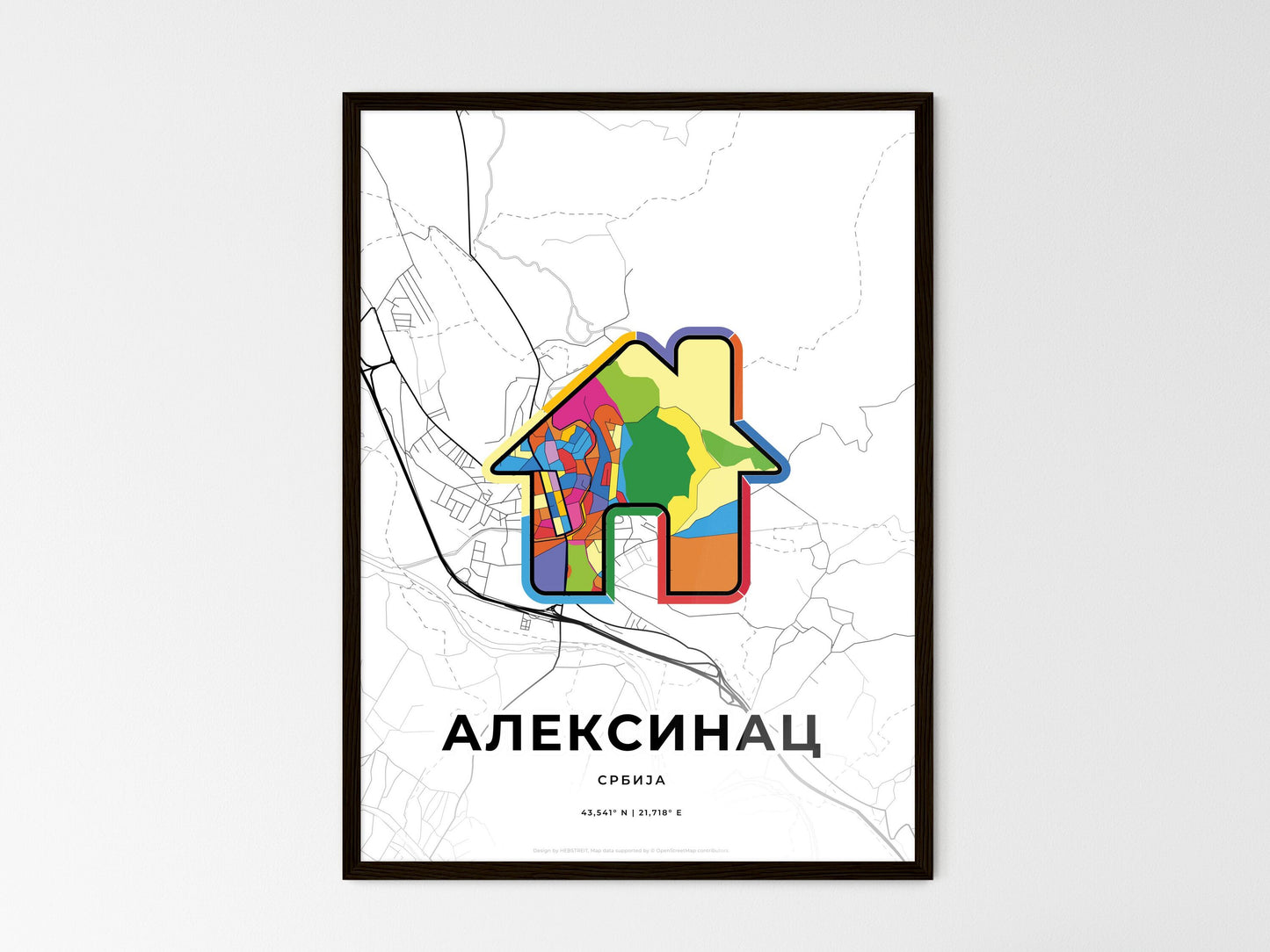Aleksinac Serbia wedding art map with home icon
