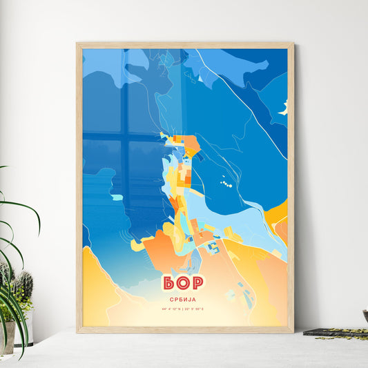 Colorful BOR SERBIA Fine Art Map Blue Orange