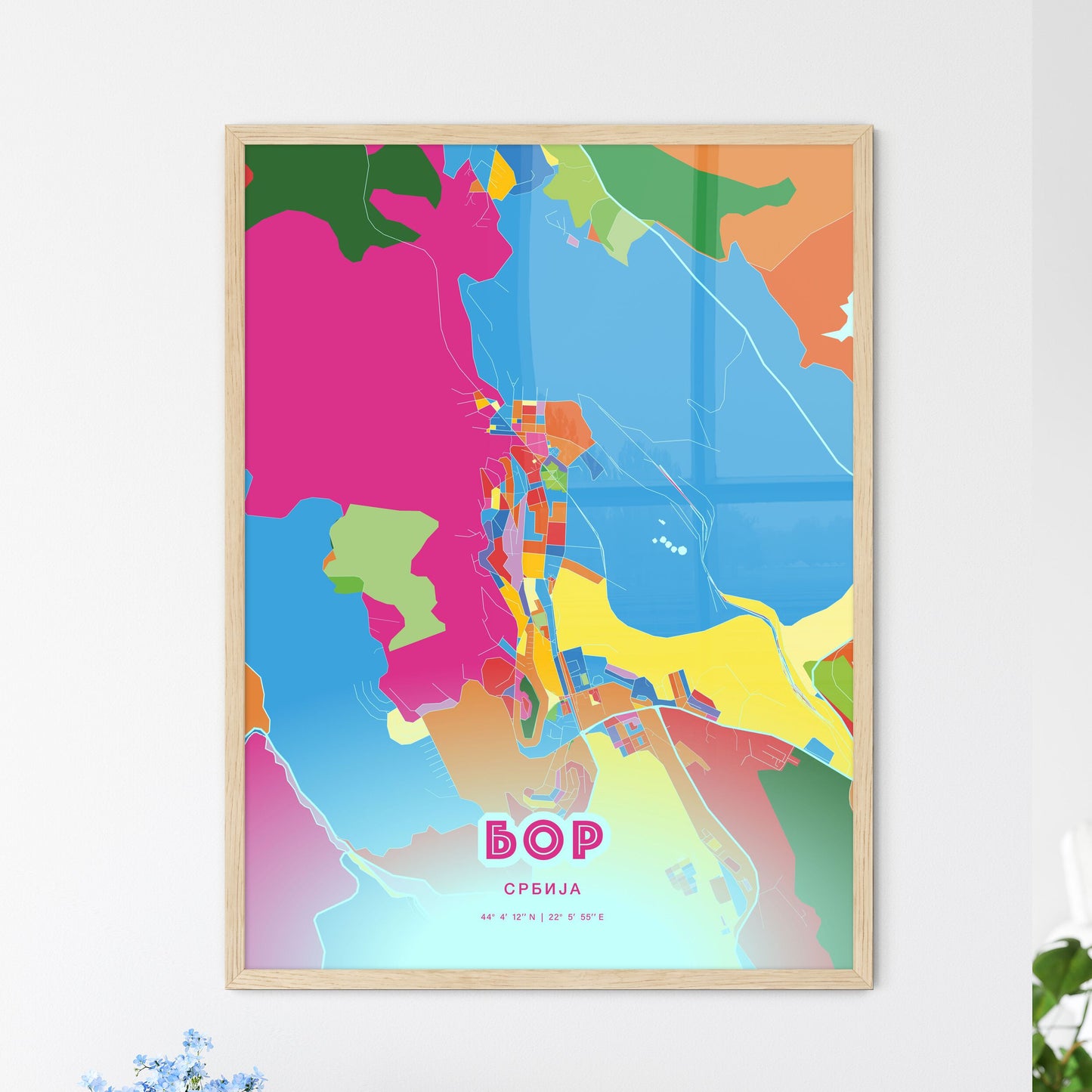 Colorful BOR SERBIA Fine Art Map Crazy Colors