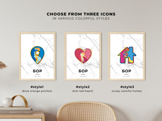 Bor Serbia maps with colorful icons
