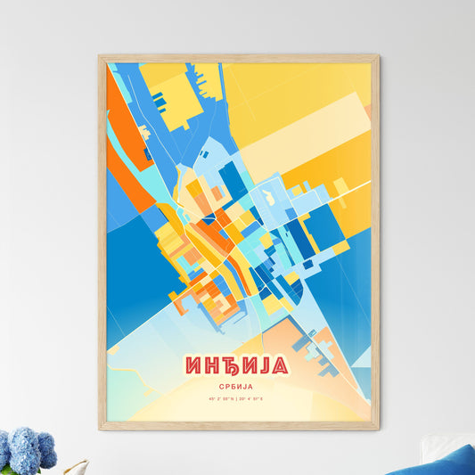 Colorful INĐIJA SERBIA Fine Art Map Blue Orange