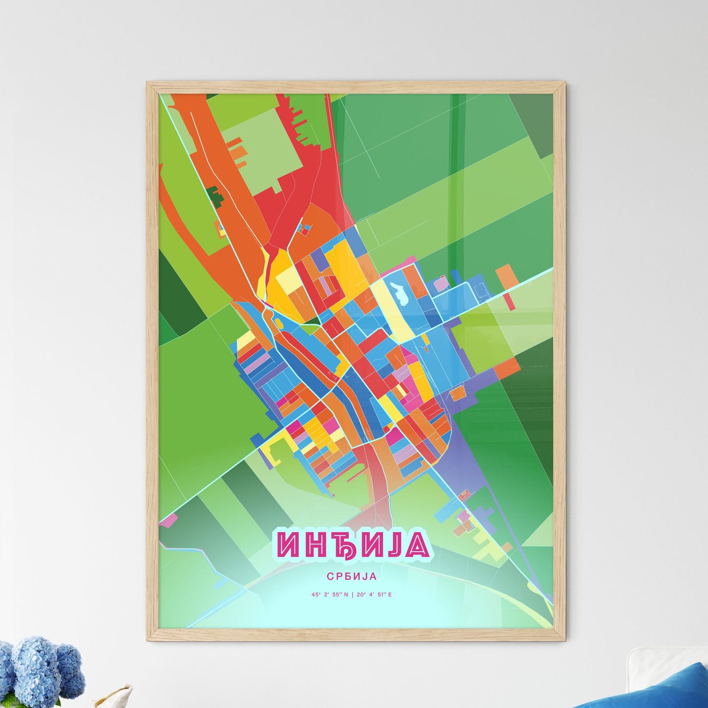 Colorful INĐIJA SERBIA Fine Art Map Crazy Colors
