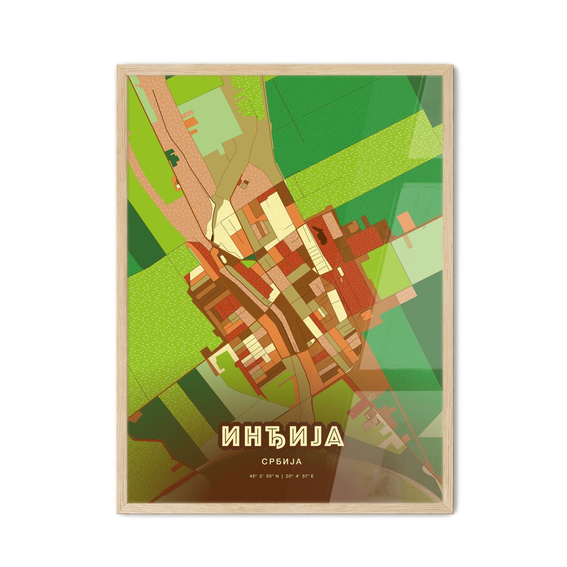 Colorful INĐIJA SERBIA Fine Art Map Farmhouse