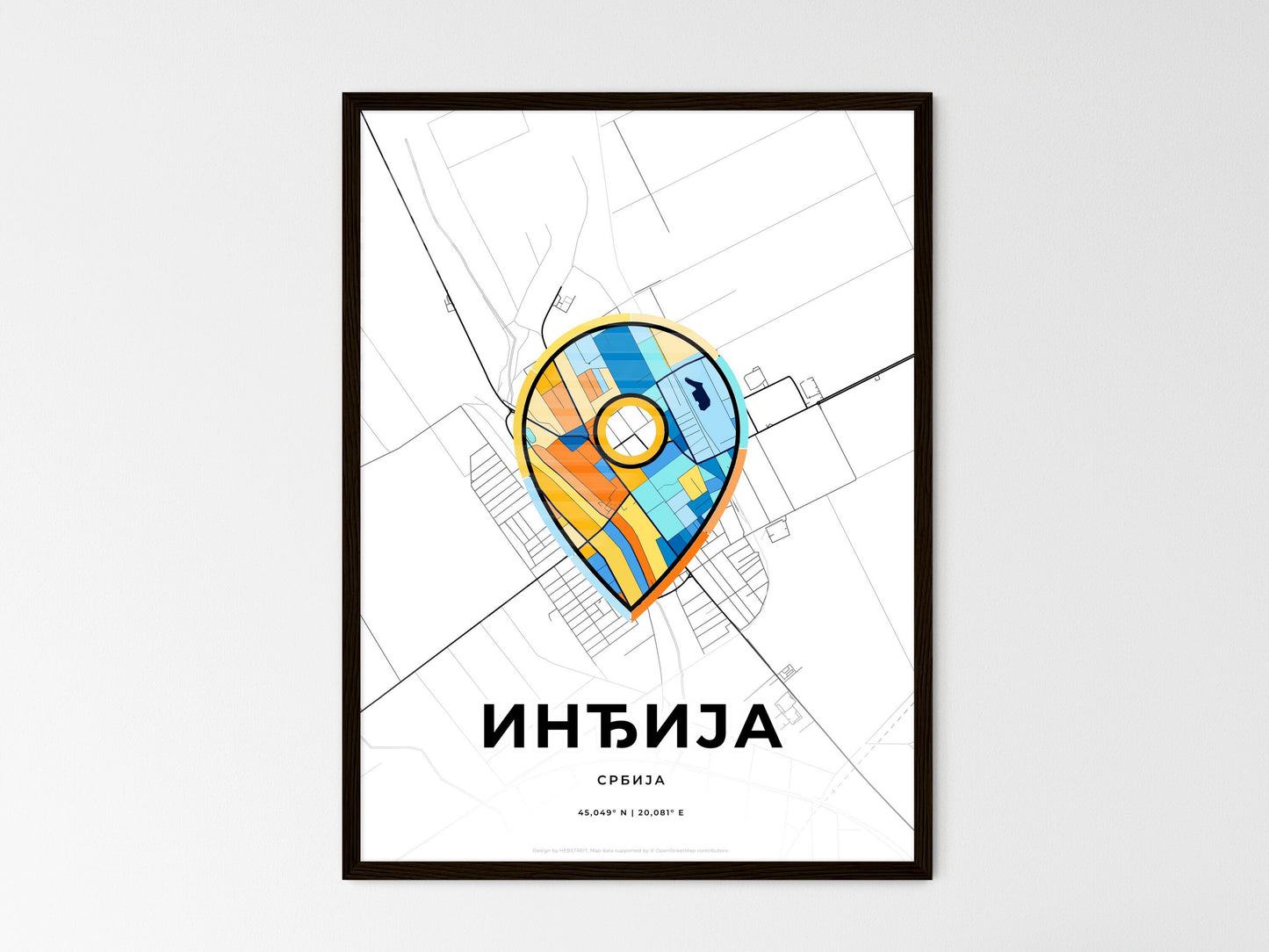 Inđija Serbia wedding art map with pointer icon