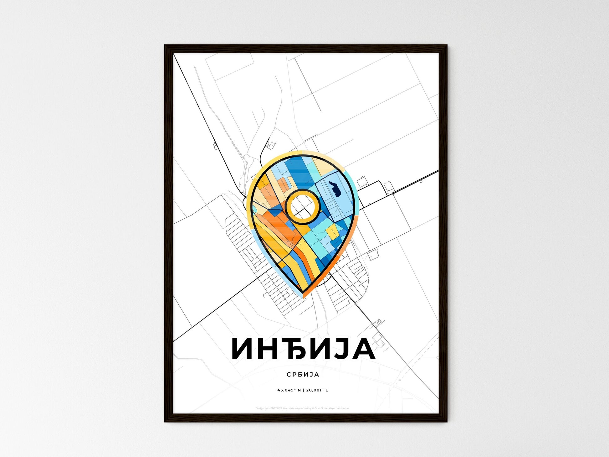 Inđija Serbia wedding art map with pointer icon