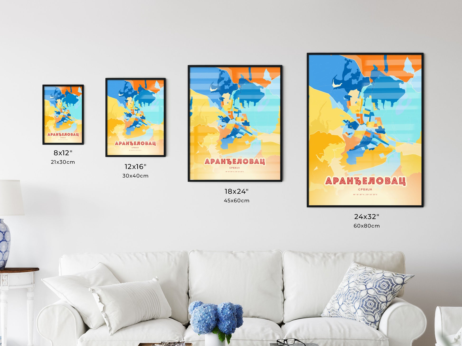 Colorful ARANĐELOVAC SERBIA Fine Art Map Blue Orange