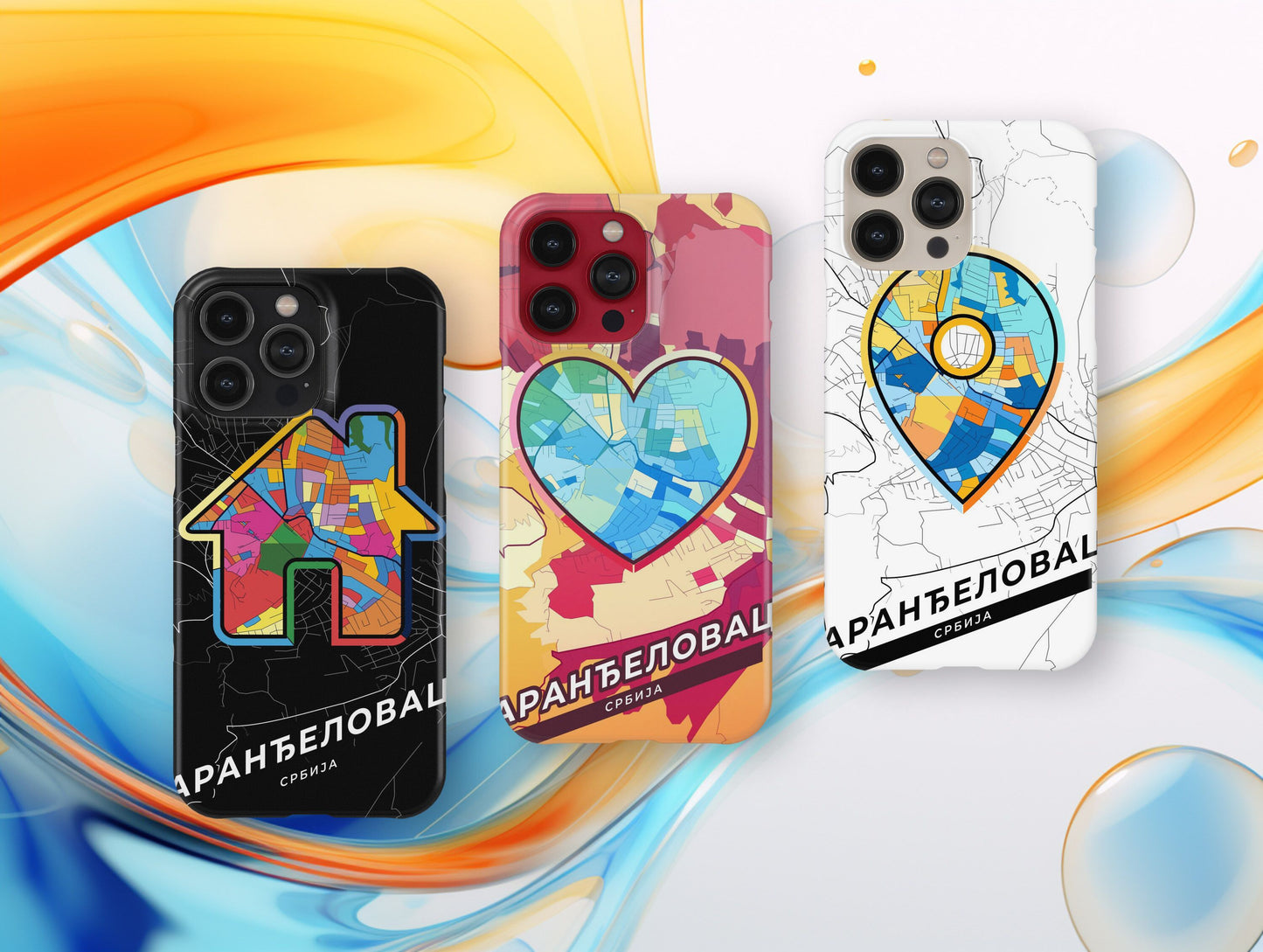 Aranđelovac Serbia slim phone case with colorful icon. Birthday, wedding or housewarming gift. Couple match cases.