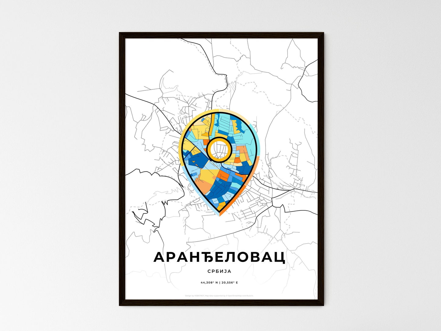 Aranđelovac Serbia wedding art map with pointer icon