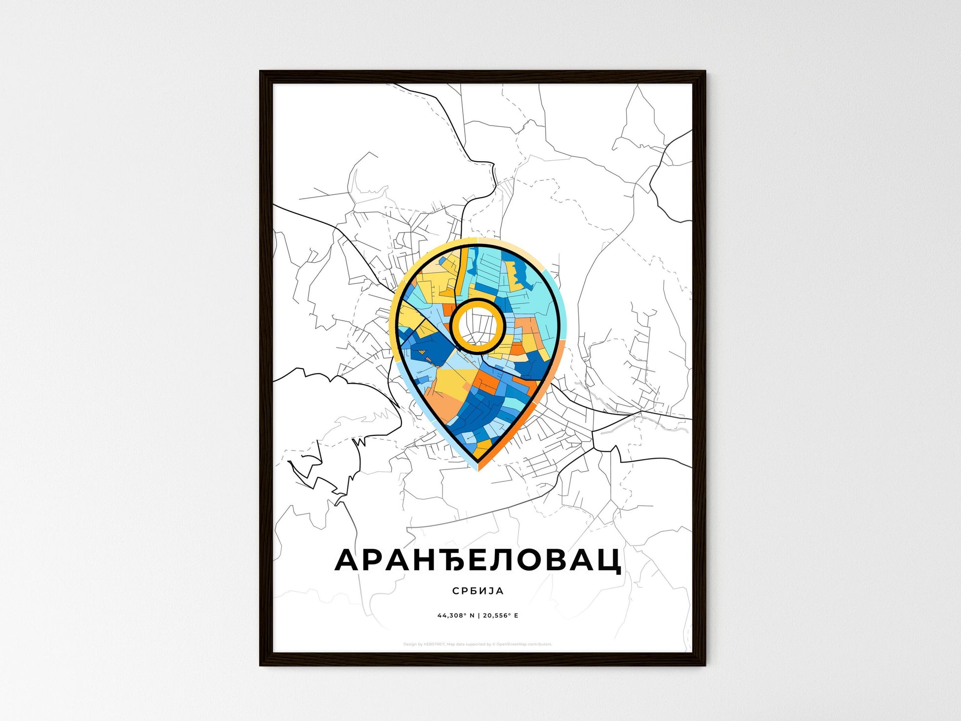 Aranđelovac Serbia wedding art map with pointer icon