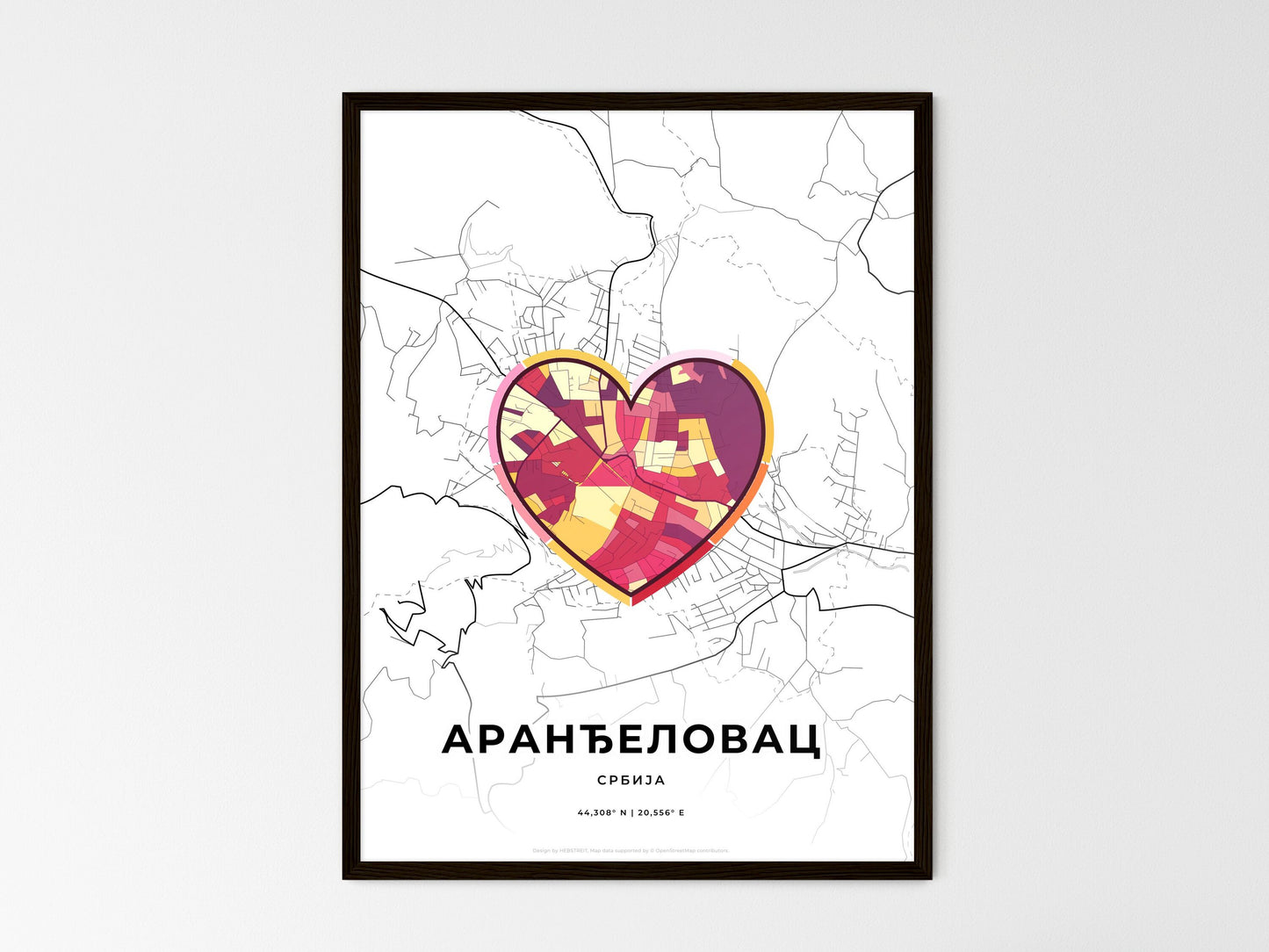 Aranđelovac Serbia wedding art map with heart icon