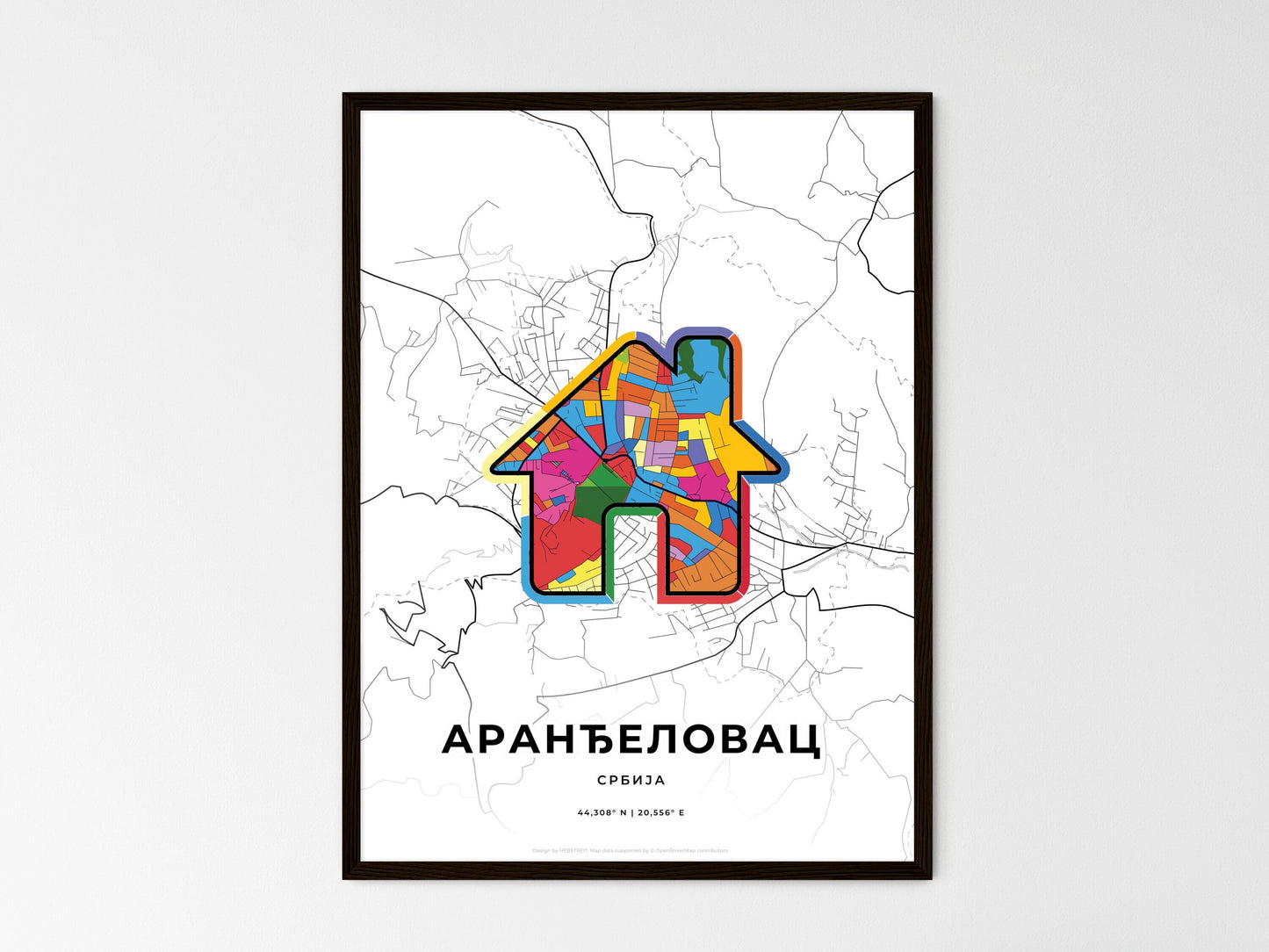 Aranđelovac Serbia wedding art map with home icon