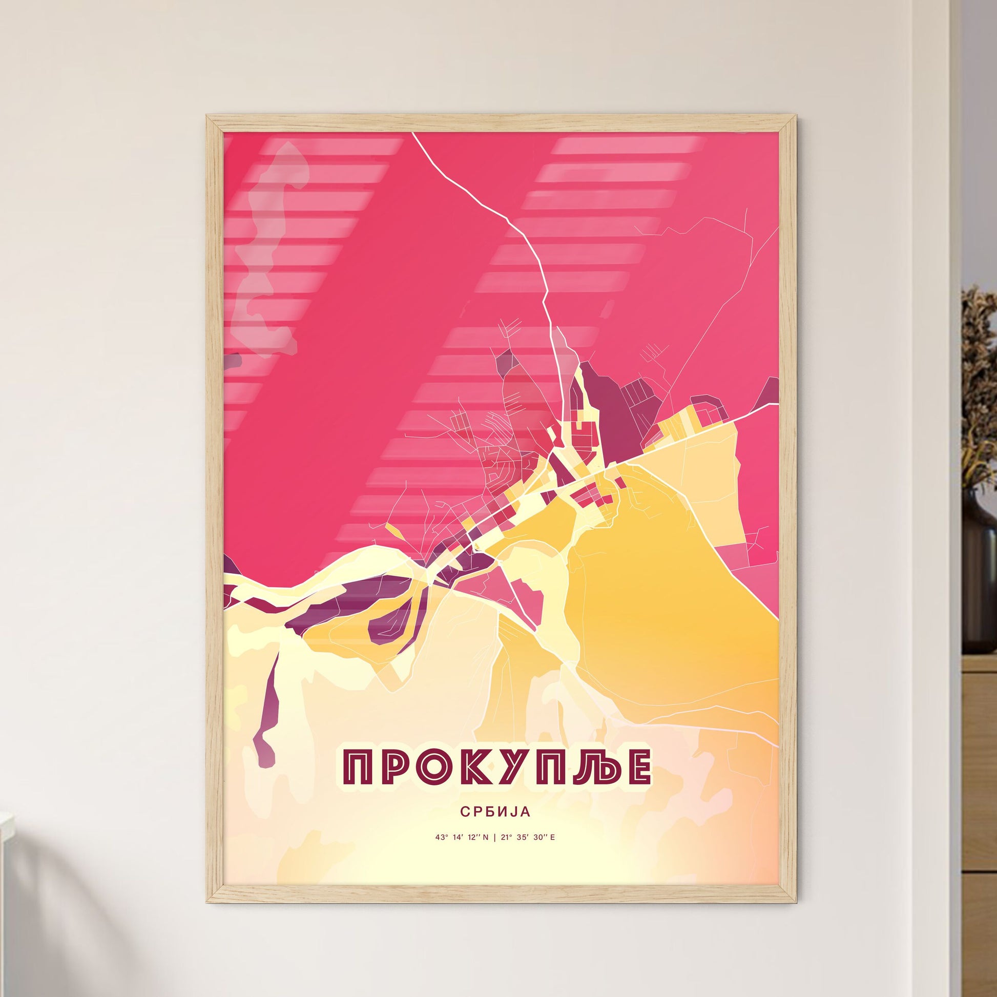 Colorful PROKUPLJE SERBIA Fine Art Map Hot Red