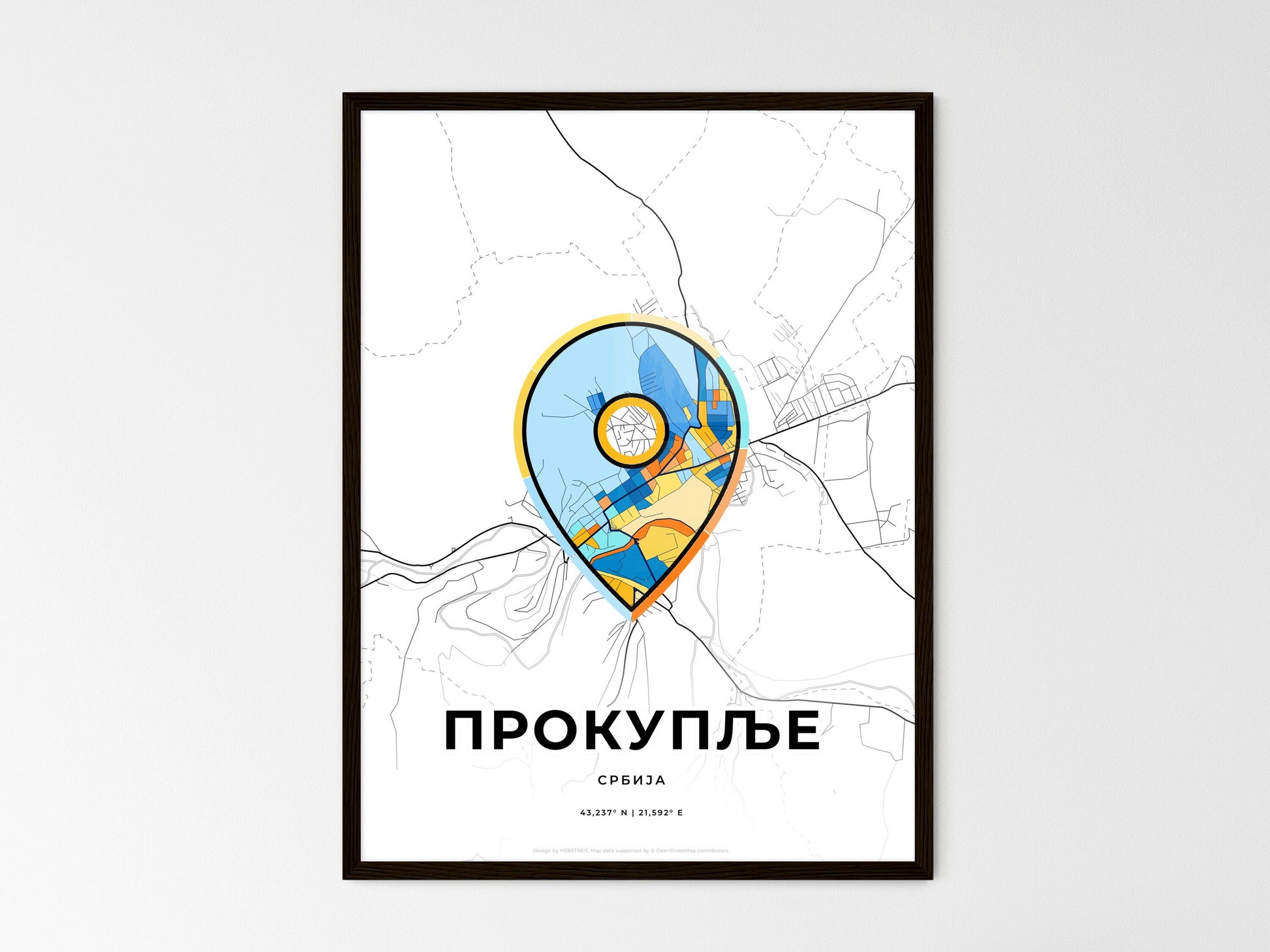 Prokuplje Serbia wedding art map with pointer icon