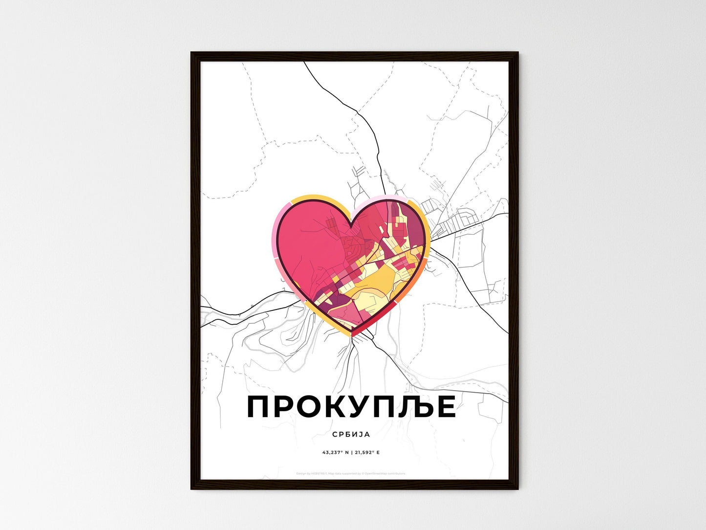 Prokuplje Serbia wedding art map with heart icon