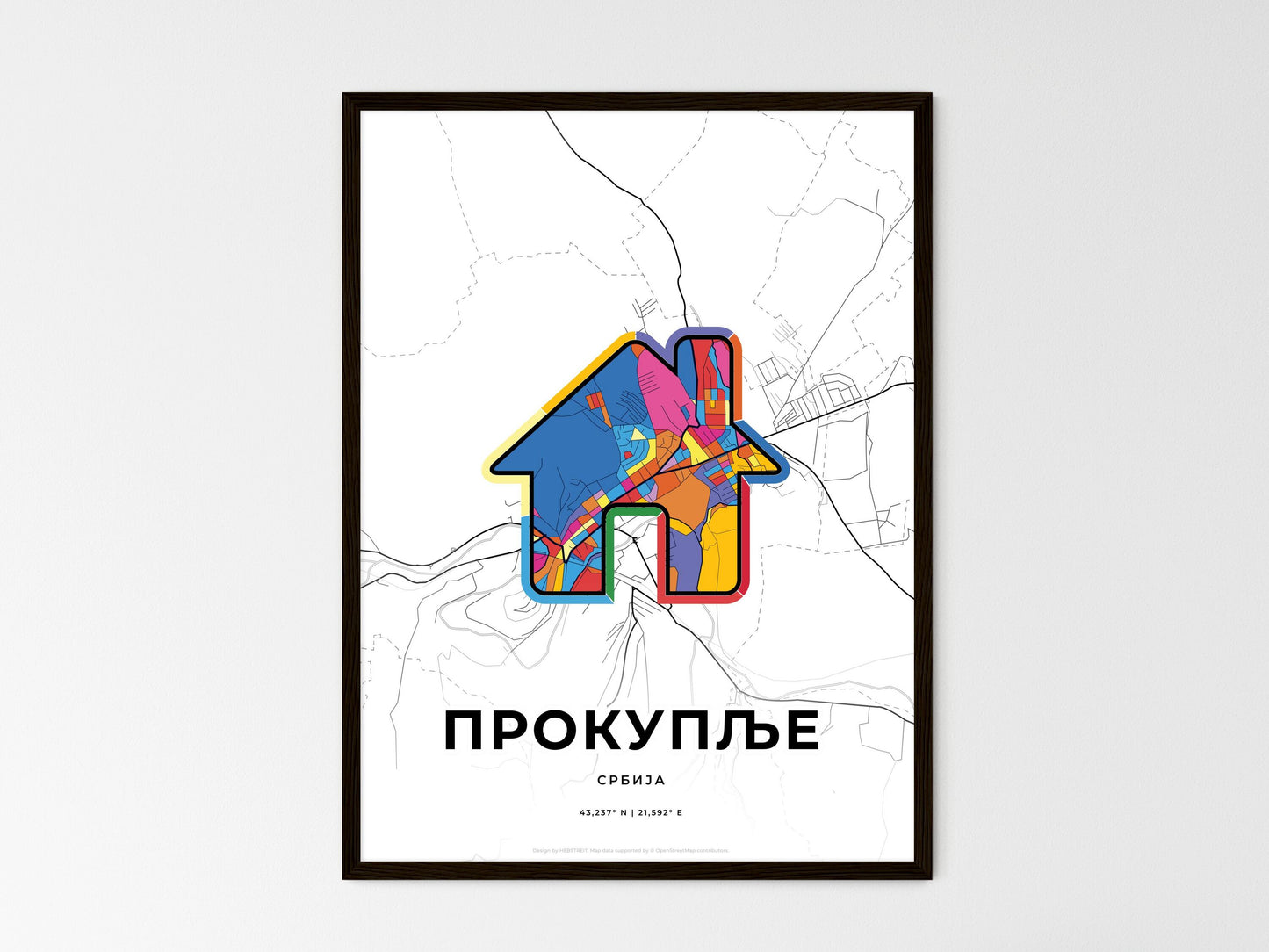 Prokuplje Serbia wedding art map with home icon