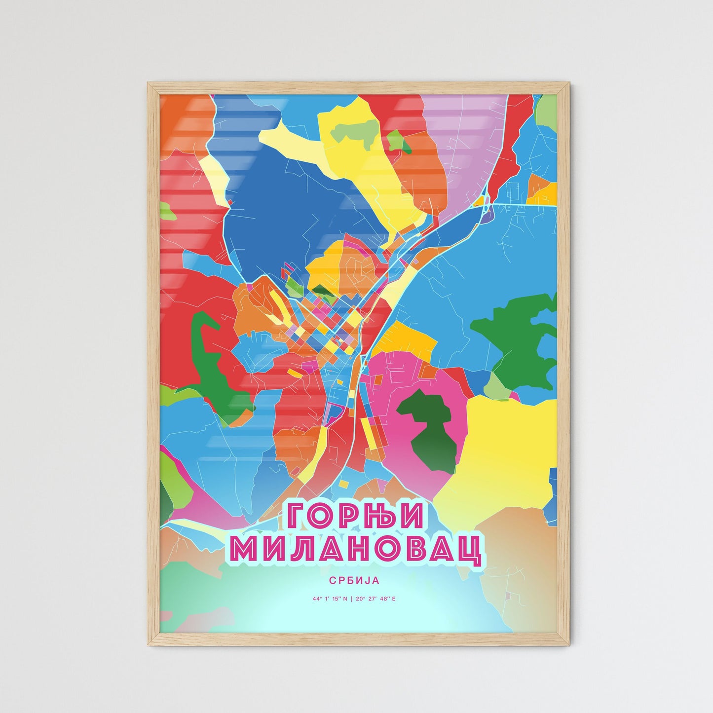 Colorful GORNJI MILANOVAC SERBIA Fine Art Map Crazy Colors