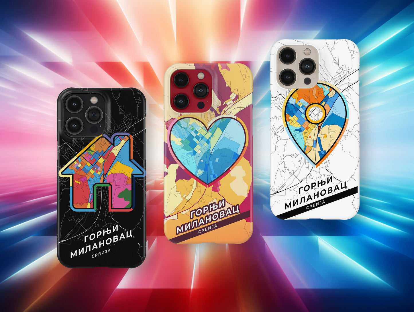 Gornji Milanovac Serbia slim phone case with colorful icon. Birthday, wedding or housewarming gift. Couple match cases.