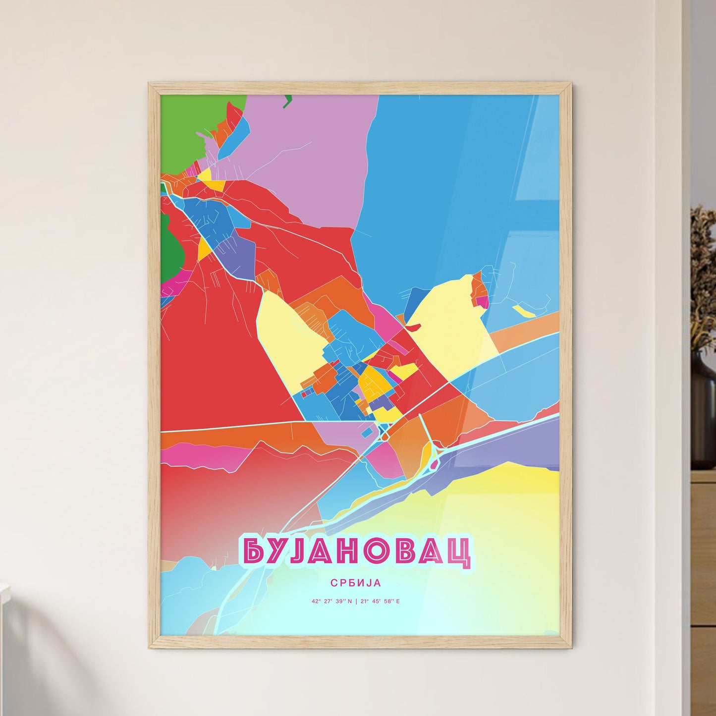 Colorful BUJANOVAC SERBIA Fine Art Map Crazy Colors