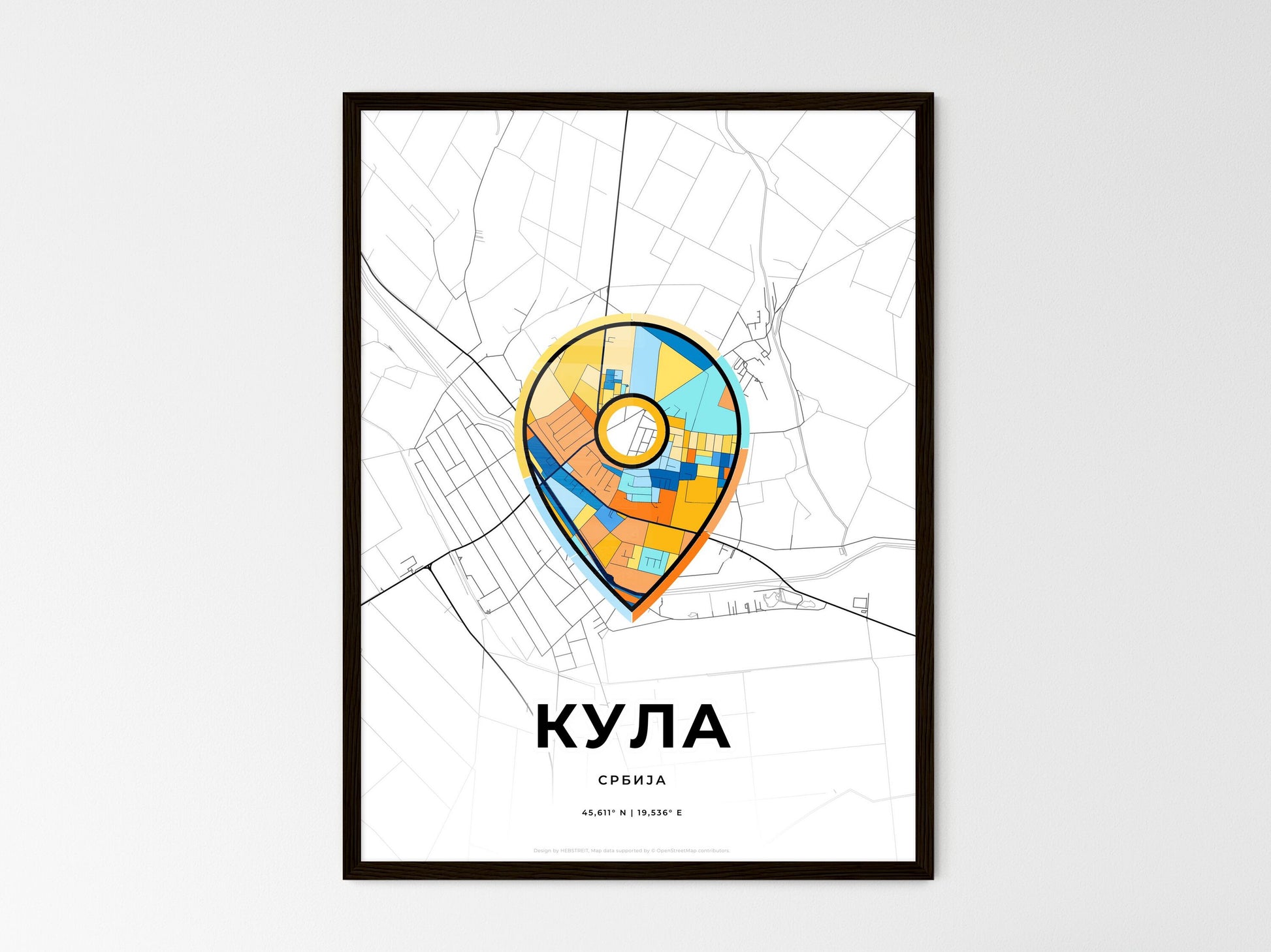 Kula Serbia wedding art map with pointer icon