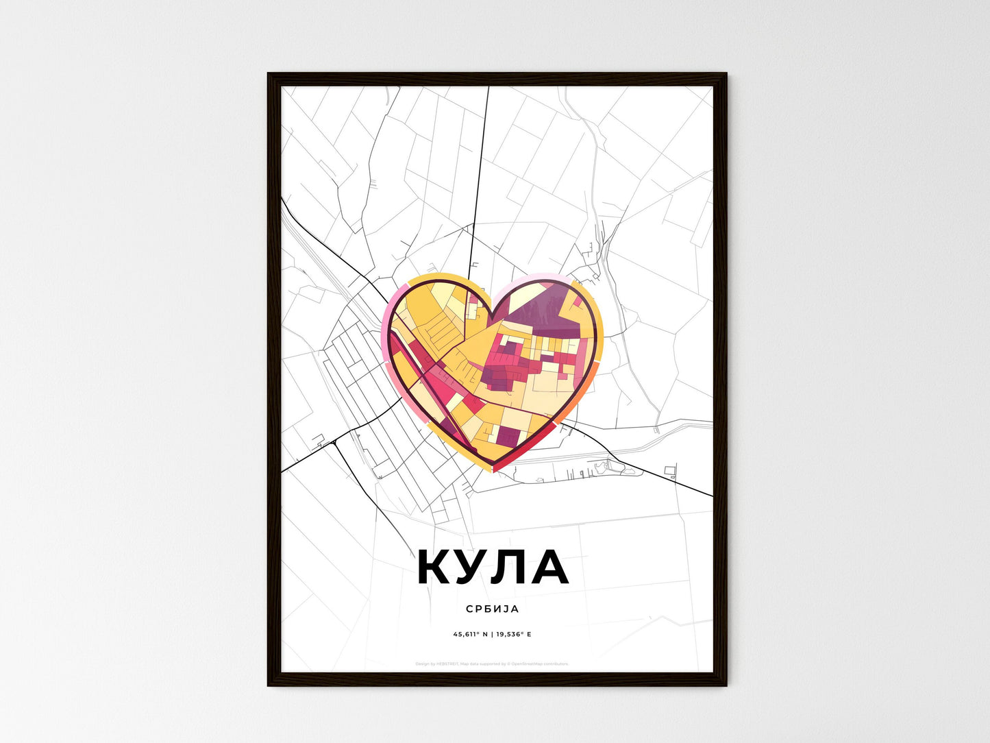 Kula Serbia wedding art map with heart icon