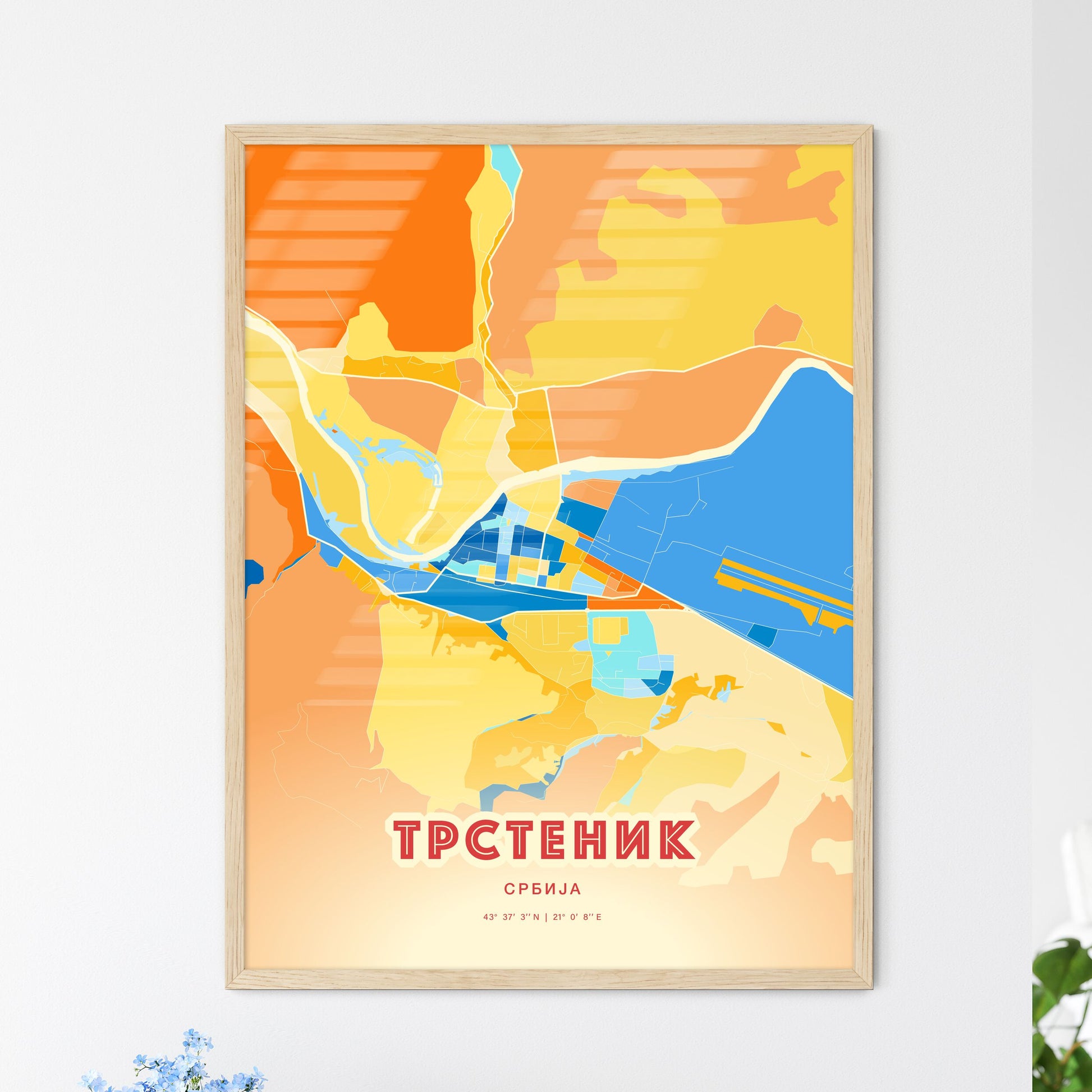 Colorful TRSTENIK SERBIA Fine Art Map Blue Orange