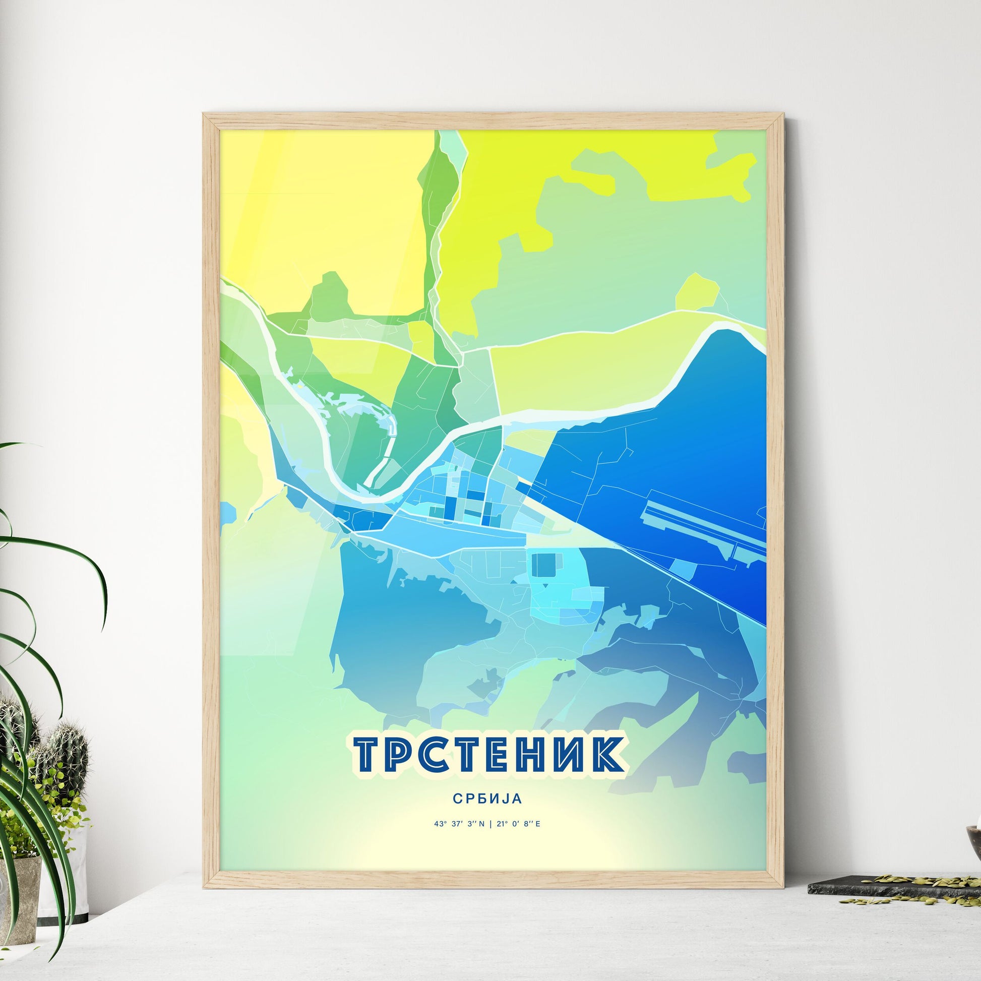 Colorful TRSTENIK SERBIA Fine Art Map Cool Blue