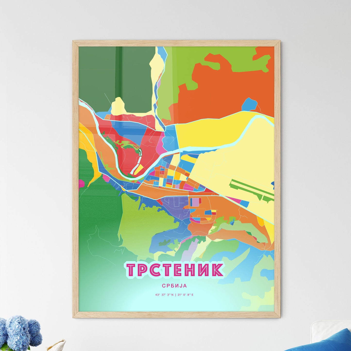 Colorful TRSTENIK SERBIA Fine Art Map Crazy Colors