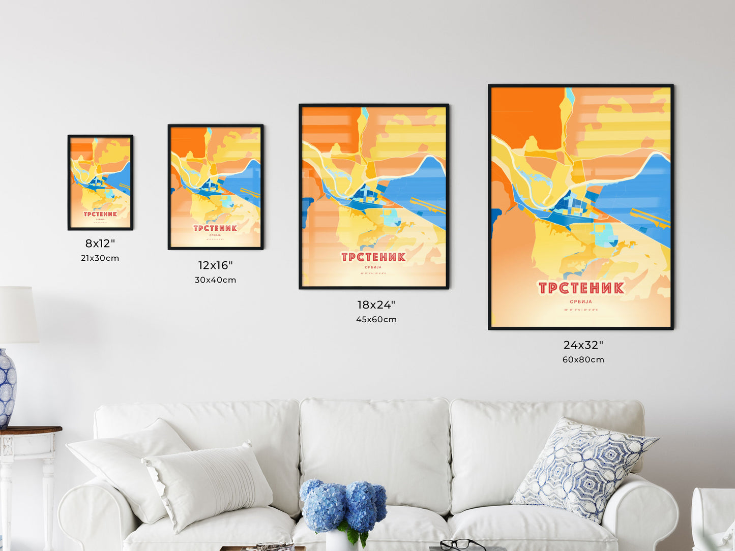 Colorful TRSTENIK SERBIA Fine Art Map Blue Orange