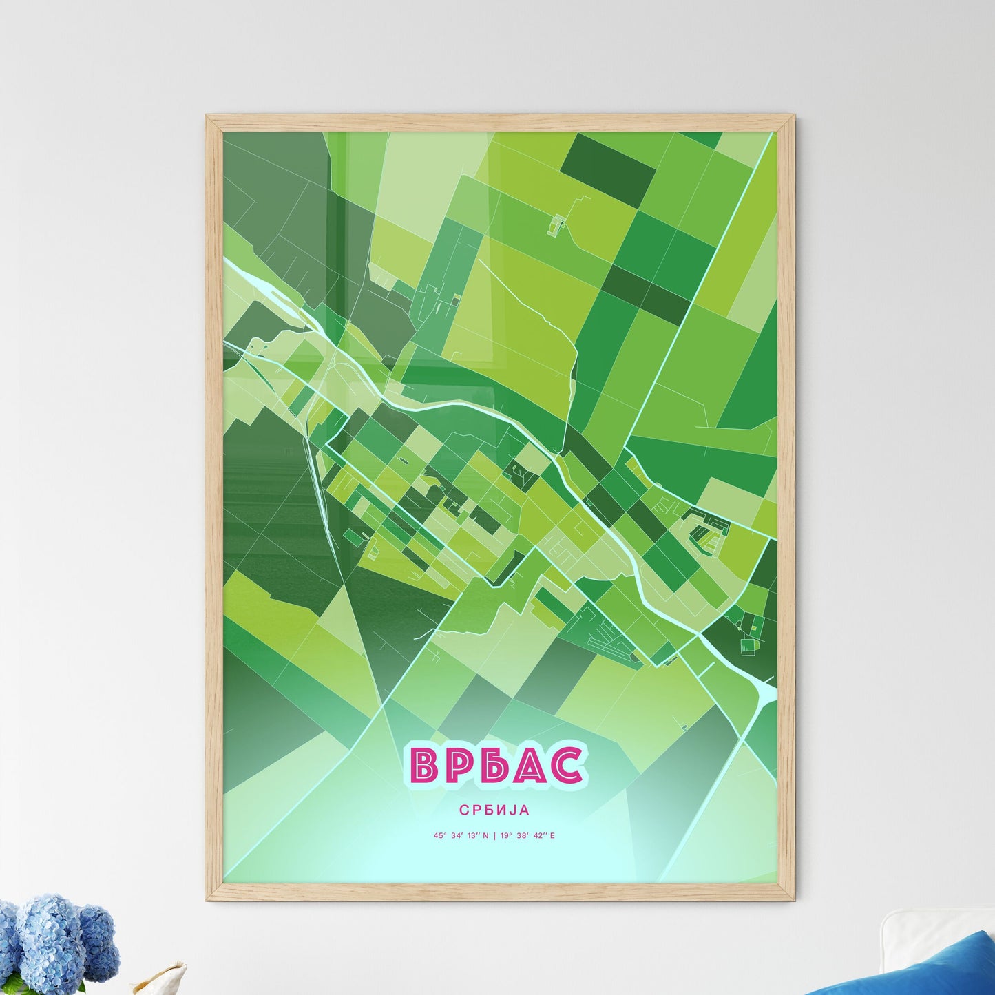 Colorful VRBAS SERBIA Fine Art Map Crazy Colors