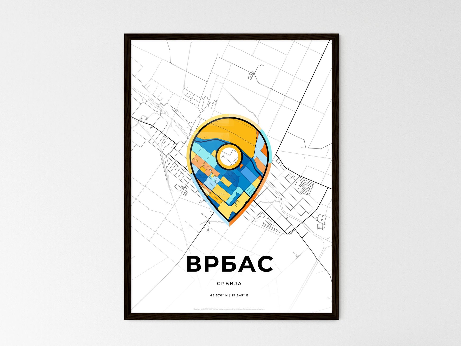 Vrbas Serbia wedding art map with pointer icon