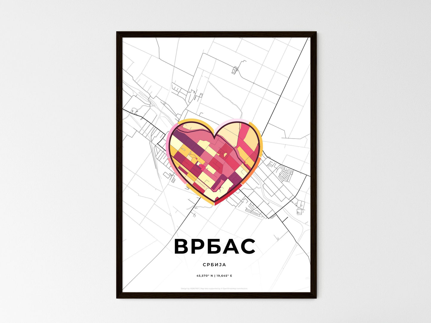 Vrbas Serbia wedding art map with heart icon