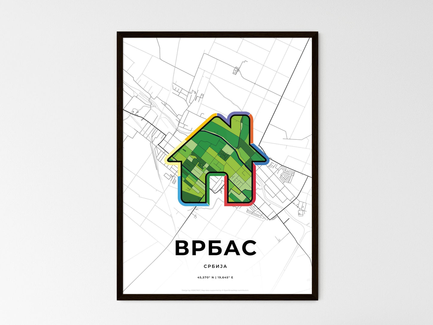 Vrbas Serbia wedding art map with home icon