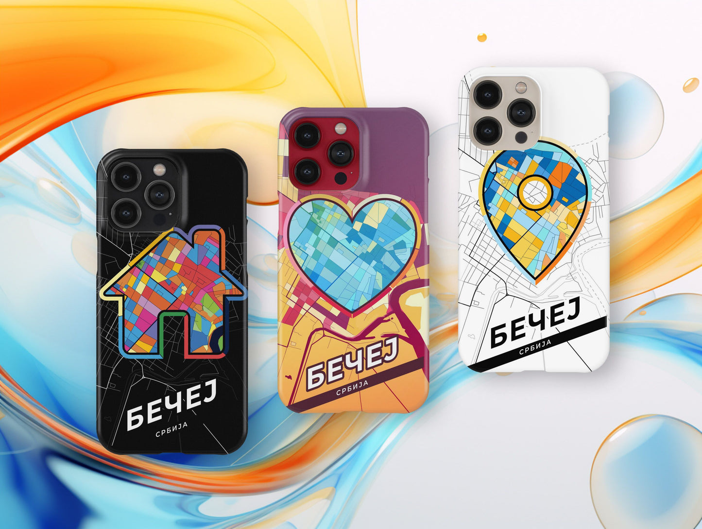 Bečej Serbia slim phone case with colorful icon. Birthday, wedding or housewarming gift. Couple match cases.