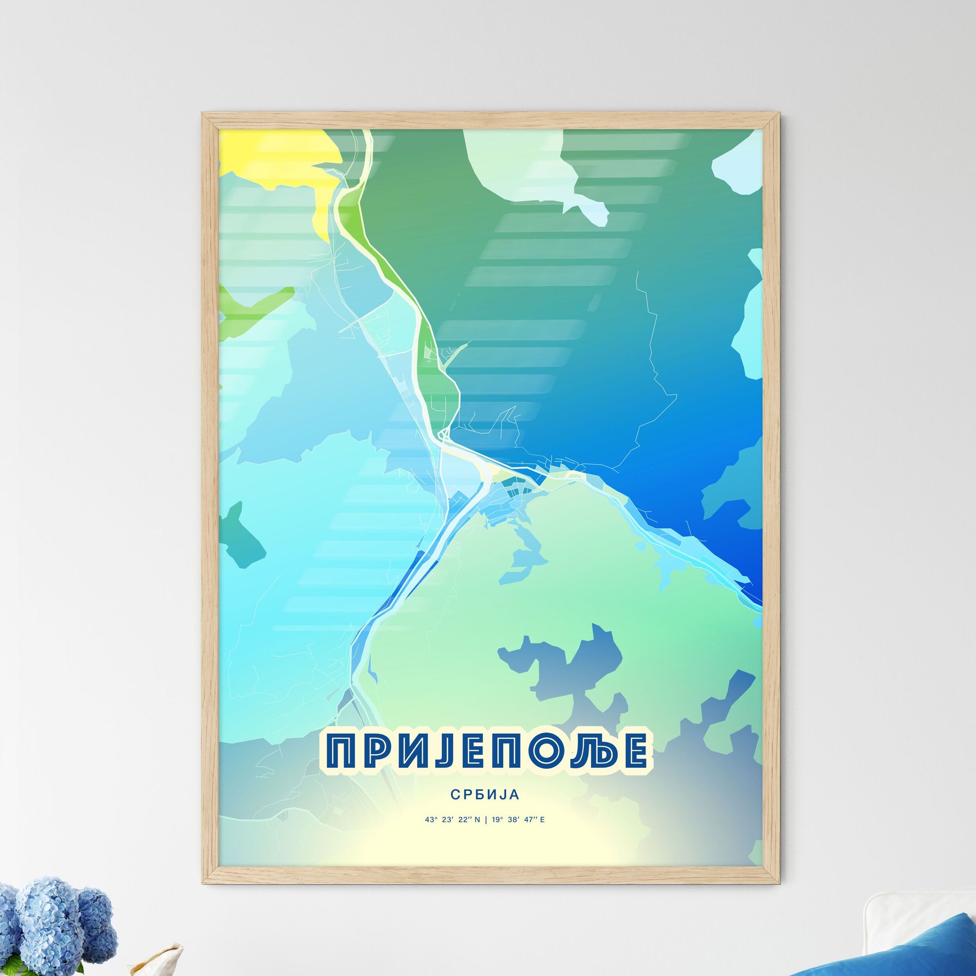 Colorful PRIJEPOLJE SERBIA Fine Art Map Cool Blue