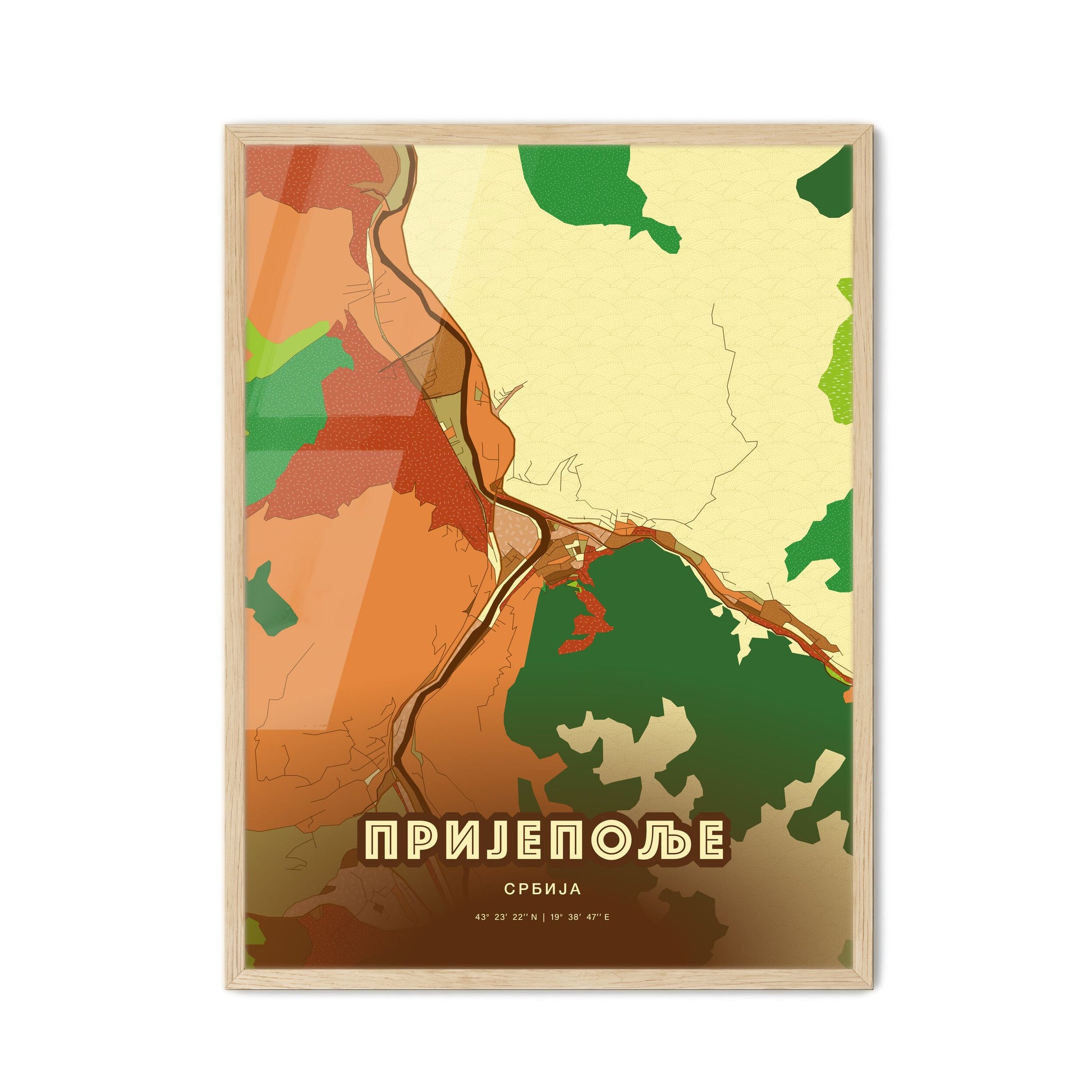 Colorful PRIJEPOLJE SERBIA Fine Art Map Farmhouse