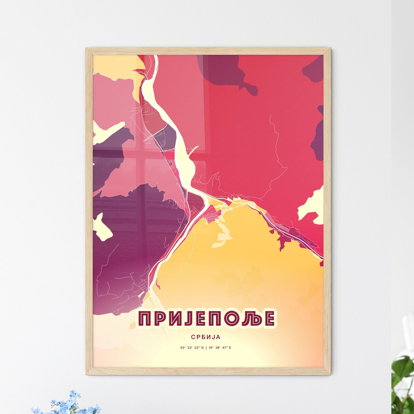 Colorful PRIJEPOLJE SERBIA Fine Art Map Hot Red