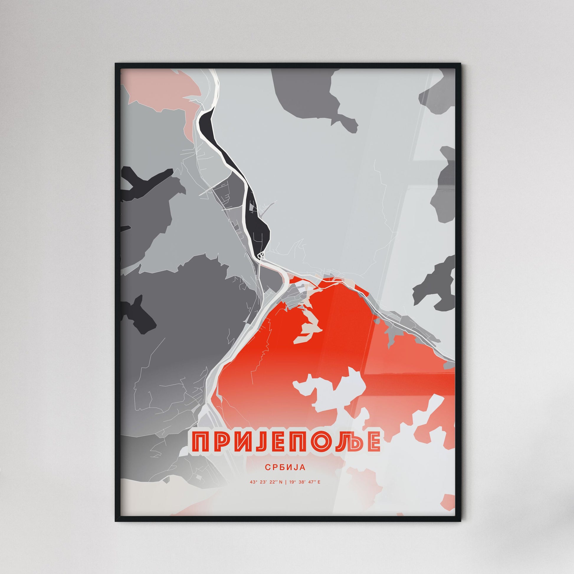 Colorful PRIJEPOLJE SERBIA Fine Art Map Modern