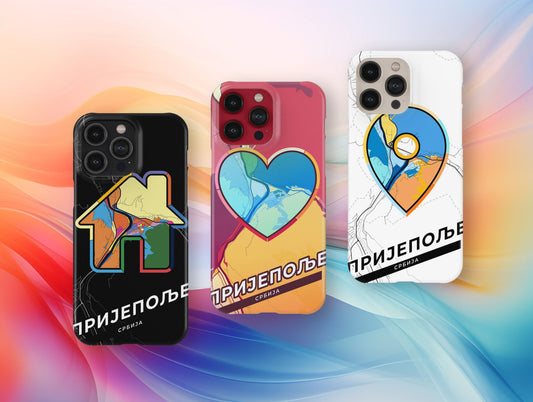 Prijepolje Serbia slim phone case with colorful icon. Birthday, wedding or housewarming gift. Couple match cases.