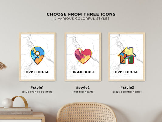 Prijepolje Serbia maps with colorful icons