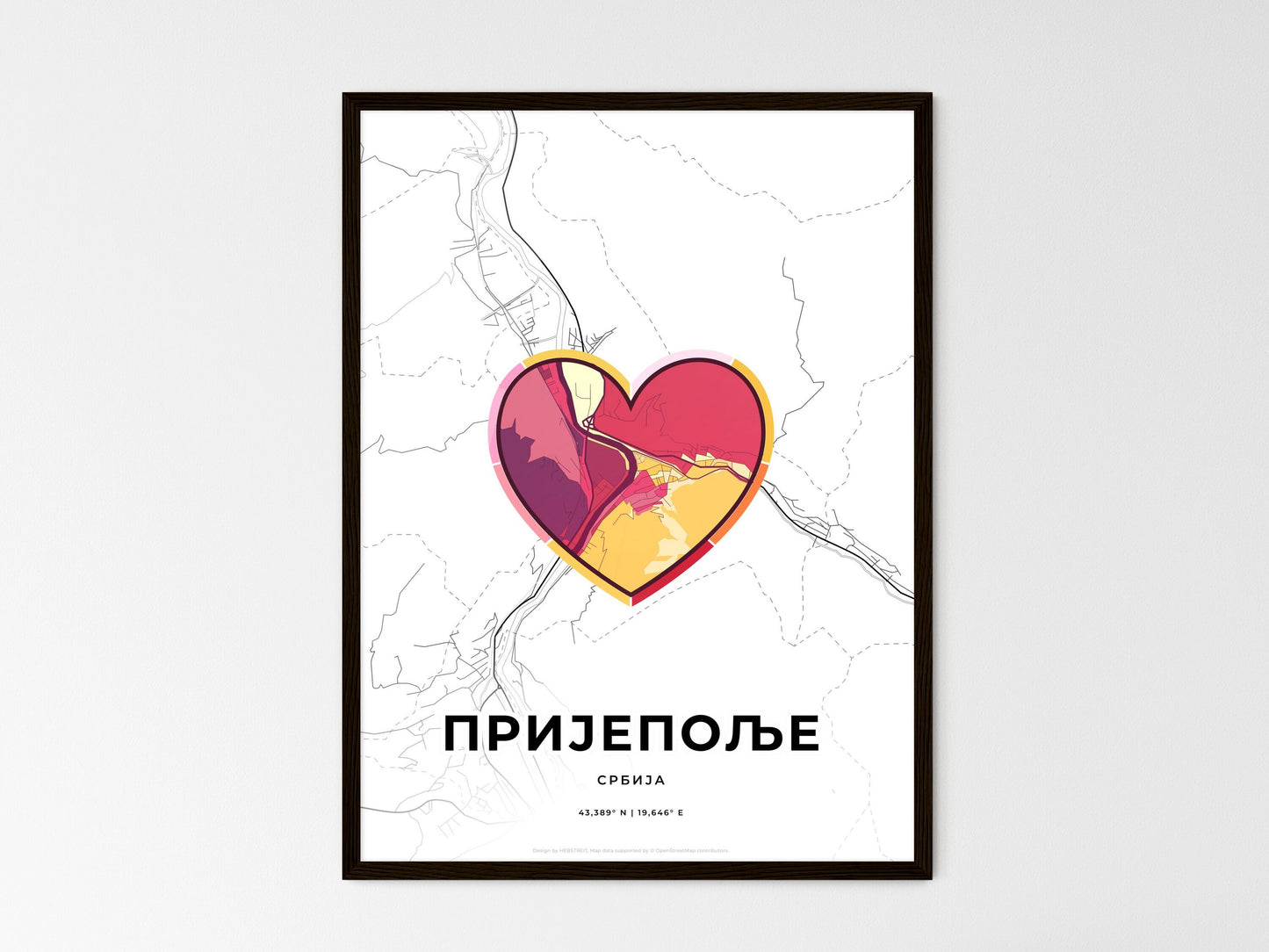 Prijepolje Serbia wedding art map with heart icon